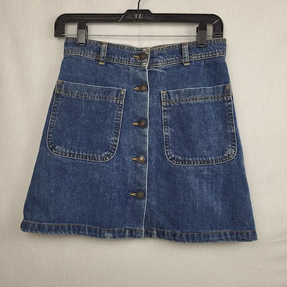 Zara Womens Blue Cotton Comfort Front Pockets Denim Short Mini Skirt Size XS